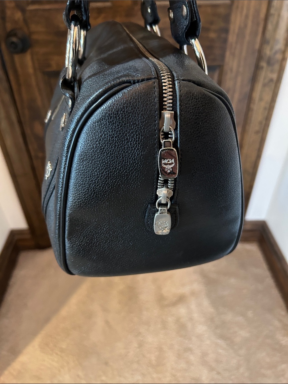 MCM Black Leather Bowling Bag with Silver Hardware - Picture 3 of 15